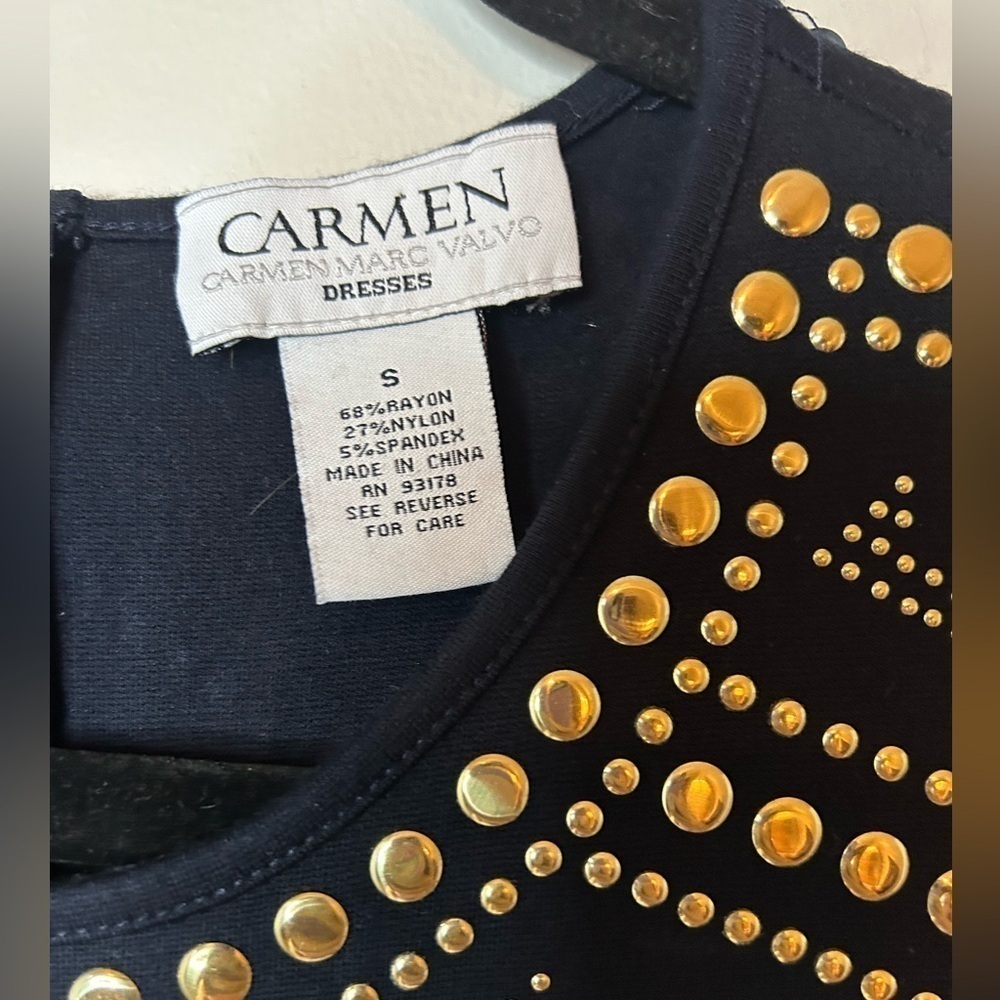 Carmen Marc Valvo Gold Studded Black Sleeveless Sheath Dress Size S - Picture 7 of 9